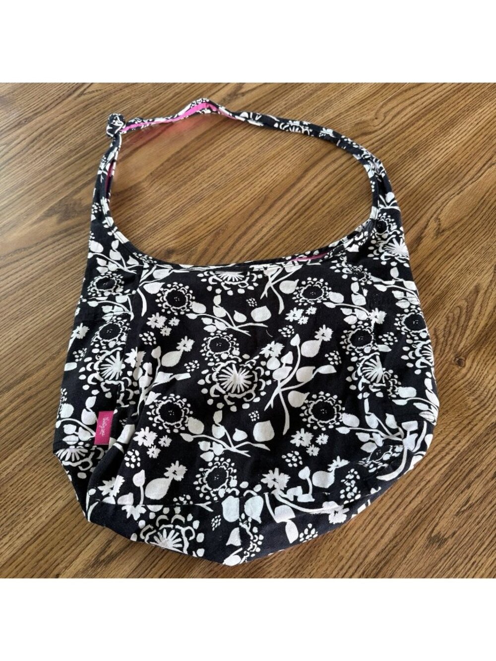 Thirty One Reversible Hobo Crossbody Purse - Black & White Floral Print